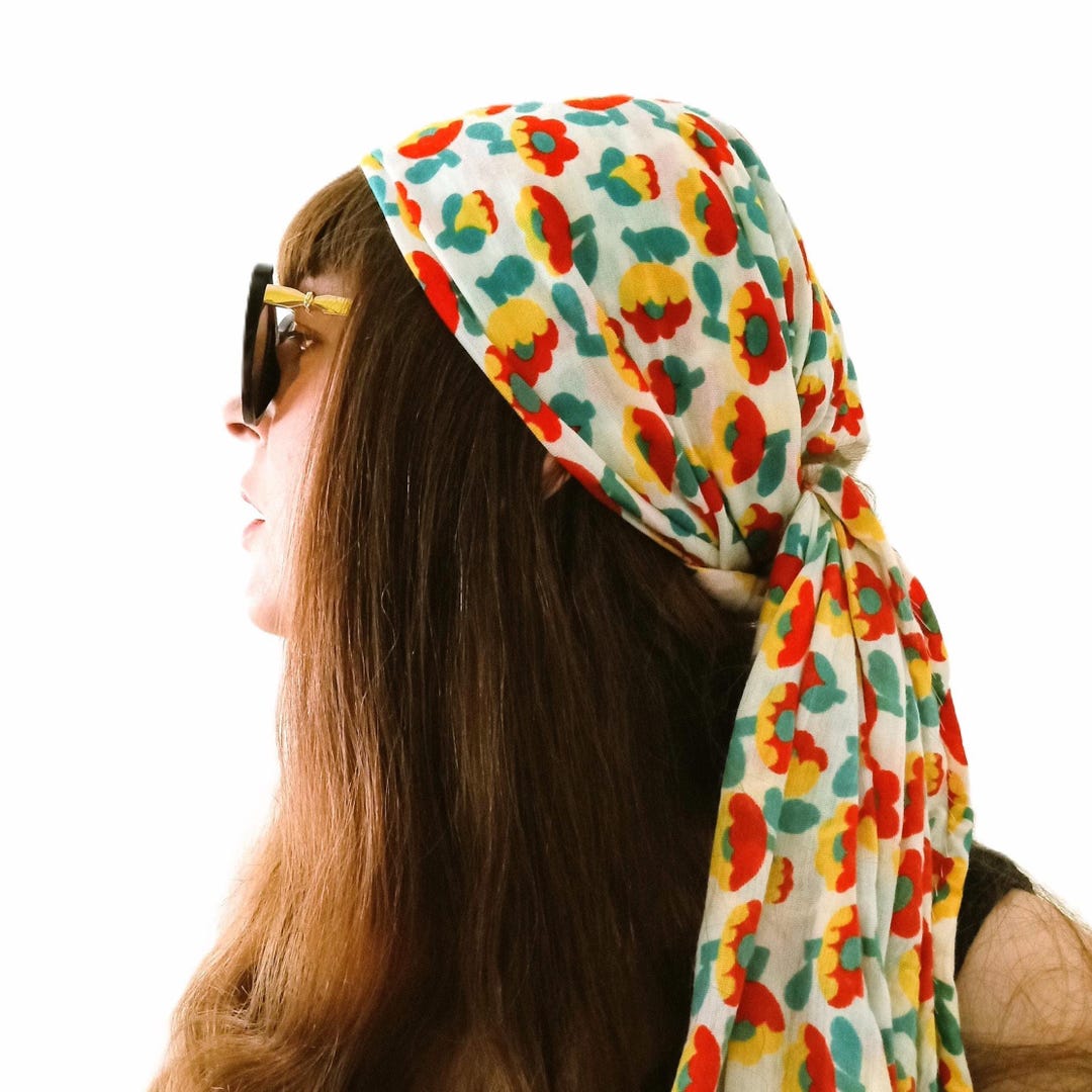 Foulard Fleuri Vintage Années 70 Multicolore Style Hippie Bohème
