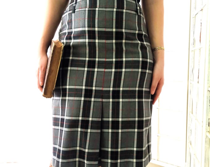 Jupe écossaise grise vintage années 80 taille haute carreaux  L (40)