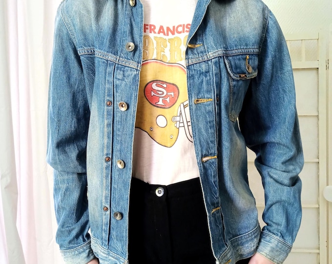 Veste en Jean Délavée Classique Unisexe LEE – Effet usé - Vintage Années 2000 - Style Iconique Rock Grunge - M/L (38/40)