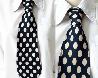 Cravate unisexe à pois vintage années 70 en soie // Vintage polkadot unisex silk tie