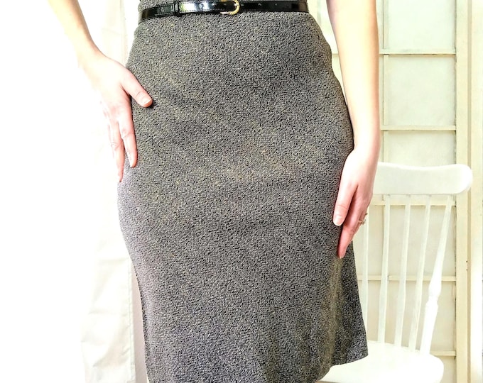 Jupe Maille Hiver Rétro Longueur Genou - Marron & Beige - Vintage Années 90 - Style Années 40 - L/XL (40/42)