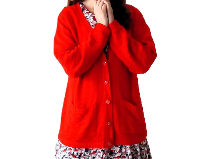 Gilet Rouge Grande Taille Vintage - Fabriqué en France - Années 80 - Boutons Bijoux - Classic & Intemporel - 5×L (50/52)