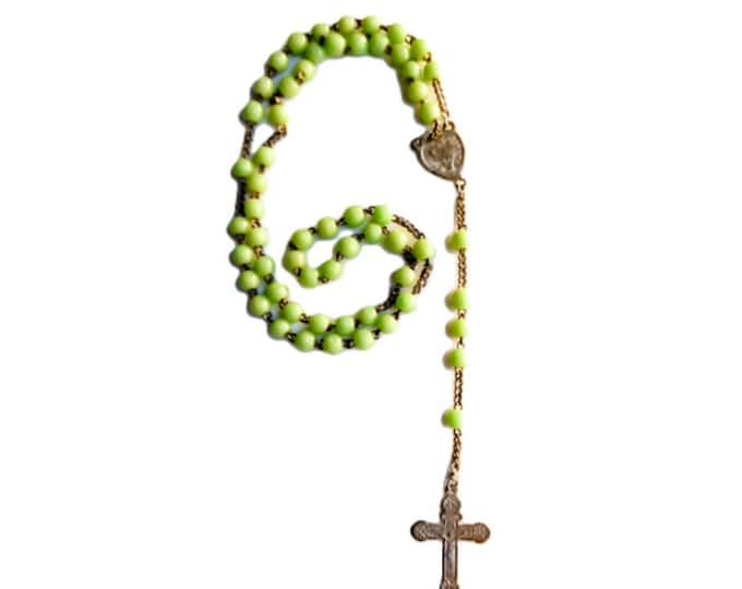 Vintage 1960s Green Beaded Rosary – Catholic Religious Gift for Baptism or Birth