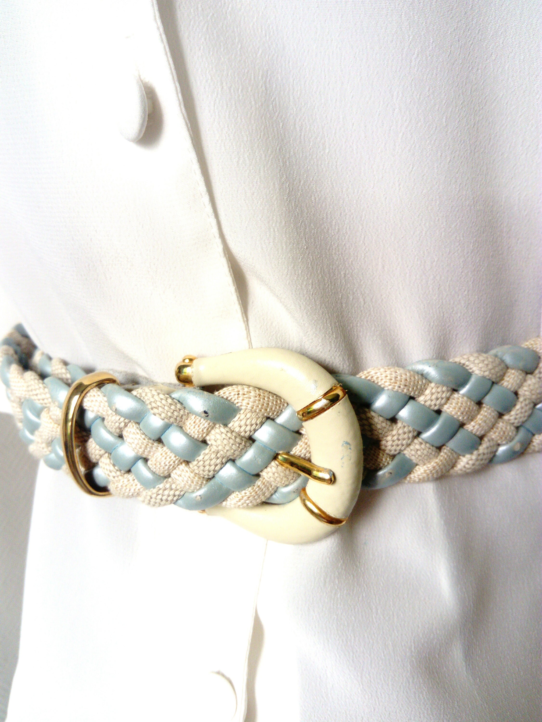 70s/ 70's leather plaited Belt braided belt
