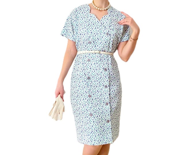 Robe Blazer à Pois Rétro - Longueur Genou -Fabriquée en France - Style Années 50 - Mariage, Cérémonie - Vintage Années 80 - Taille XL (42)