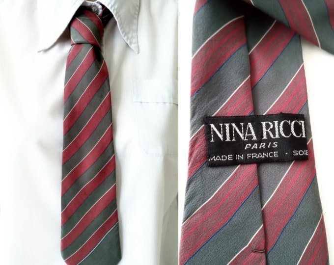 Vintage NINA RICCI 70s striped silk tie made in France // Vintage 1970's French stripe silk Nina Ricch tie