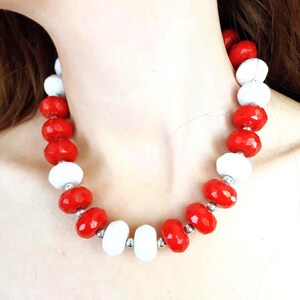 Retro Pearl Necklace - Red & White - 1950s Pin-up Rockabilly Style