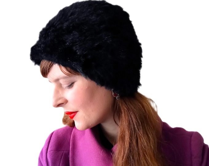 Toque vintage en fausse fourrure années 70 – Bonnet hiver femme – Fabriqué en France – Taille unique – Chapeau rétro chic