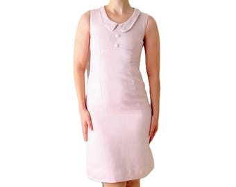 Vintage early 1960s handmade pink dress, Peter Pan collar shift dress, retro mod style, size S - US 4