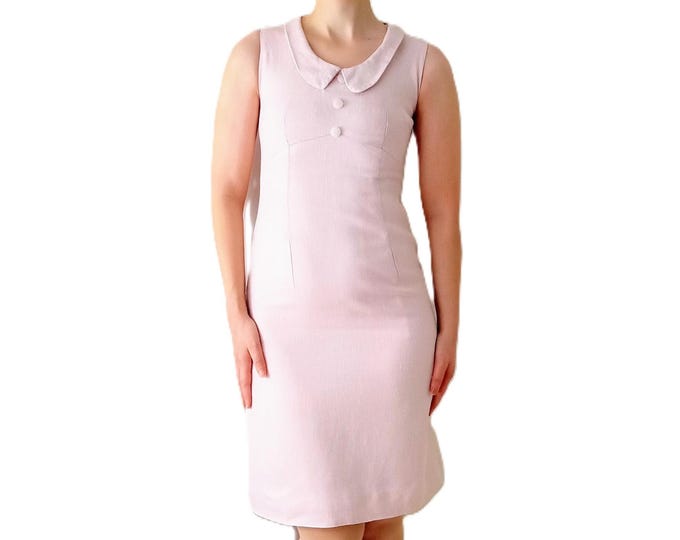 Robe vintage début années 60 fait main rose clair, col claudine, look yéyé rétro - S (36)