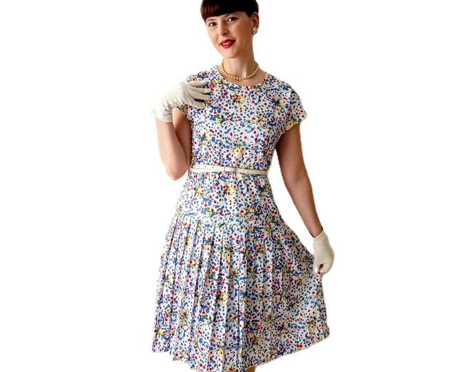 Vintage 40's style summer dress patriotic colors reenactment retro pinup vintage from 80's L/XL
