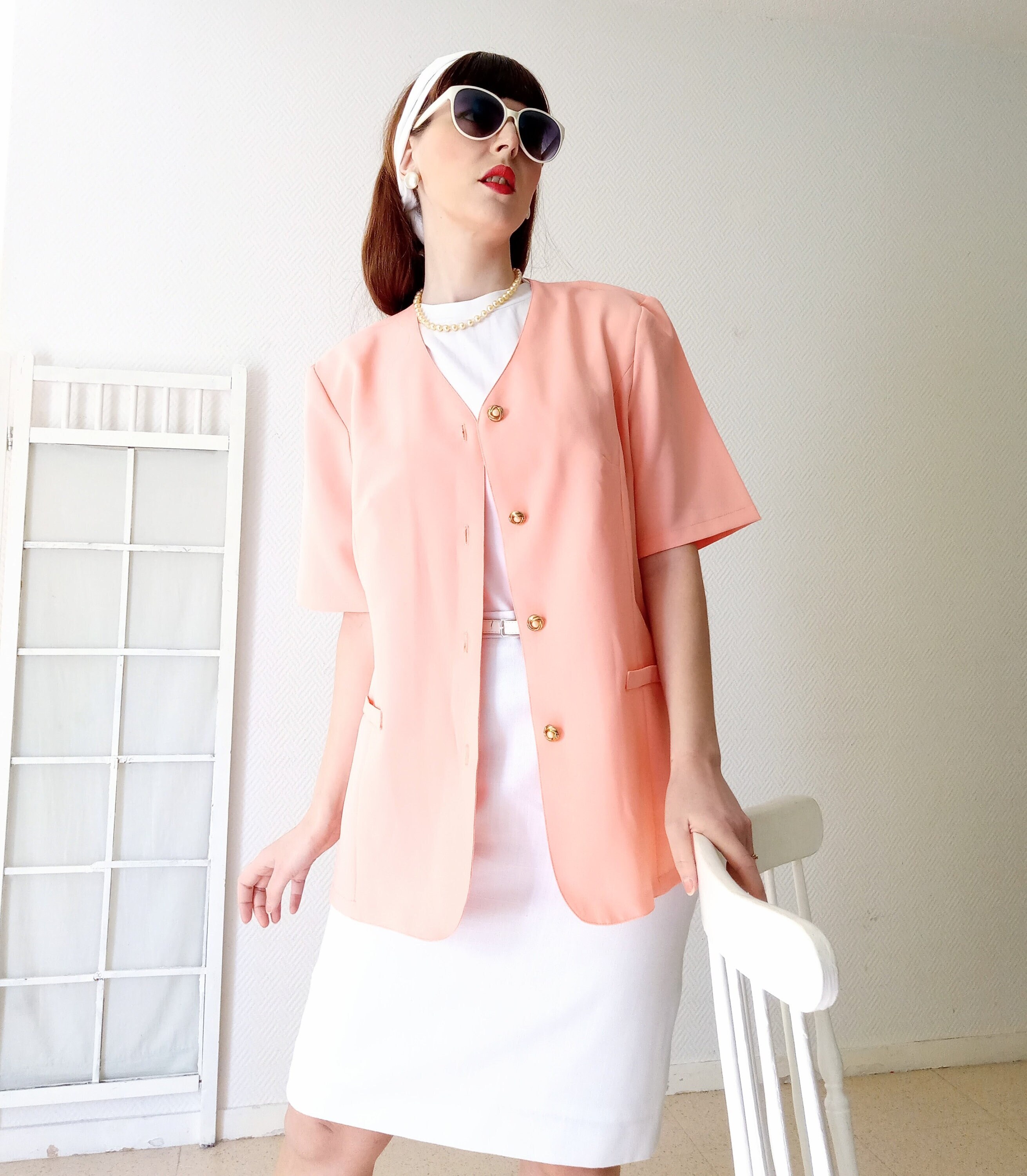 Jacket vintage shirt 1980's salmon// Vintage 1980's salmon shirt jacket