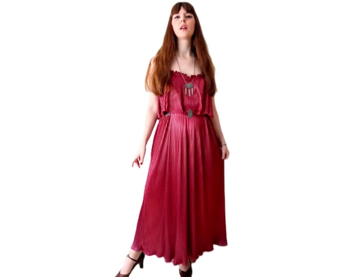 Long Satin Pink Evening Dress - Vintage 70s - Froufrou - Gown for Party & Special Occasions - M/L