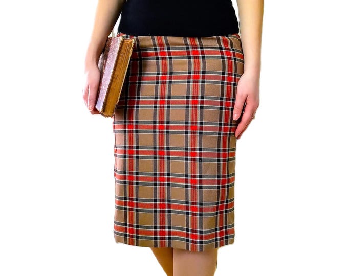 Jupe Écossaise Marron Rétro - Longueur Genou - Made in France - Style Années 50 Rockabilly - Vintage Années 80 - M/L (38/40)