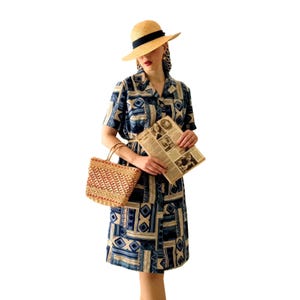 Plus Size Midi Retro Dress with Graphic Prints – 1940s Inspired - Vintage 80s Style – Elegant Button-Down Dress – XXXL