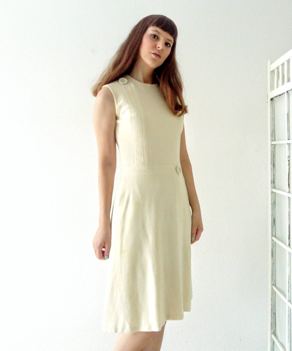 Vintage ecru babydoll dress 60s /1960's vintage nude babydoll dress