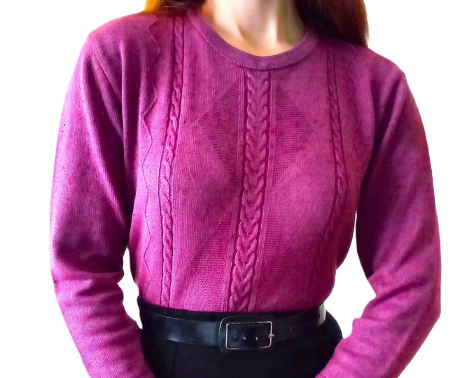 Pink Raspberry Twisted Mesh Jumper - Vintage 90s Clothing - L/XL