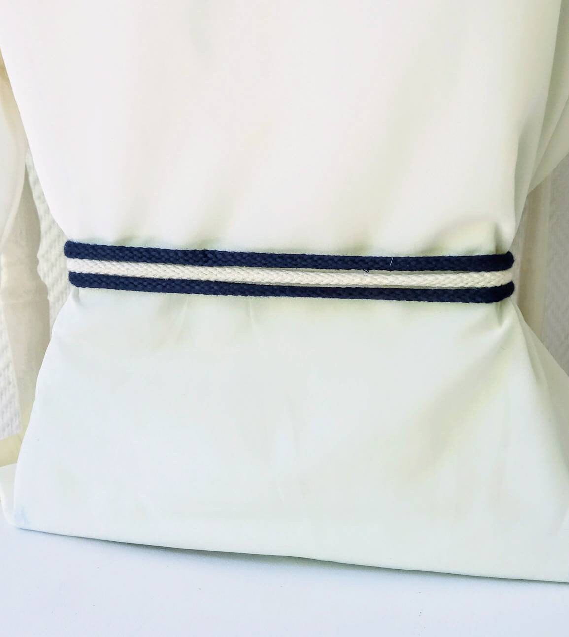 Vintage belt navy blue strings 80s // 1980's vintage blue navy rope belt