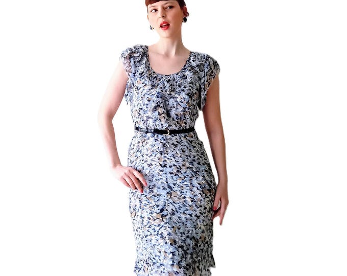 Robe Vintage Berger du Nord Style Années 50, Col Froufrou et Motif Graphique Abstrait, Look Pin-up Rockabilly Chic, M (38)