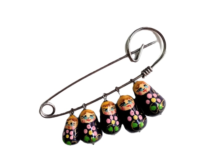 Broche Poupées Russes Matriochka - Épingle Vintage Années 80 – Bijou Folklorique Bohème – Épingle de Nourrice Décorative Rétro