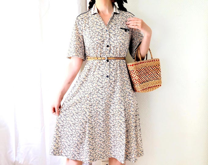 Robe midi grande taille Paul Mausner vintage Années 70 retro style années 40 imprimé graphique C  XXXL (46)