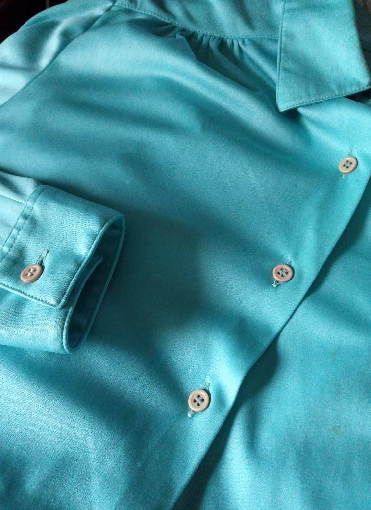 Pierbé blouse satin turquoise vintage 70s //1970's Pierbé vintage ...