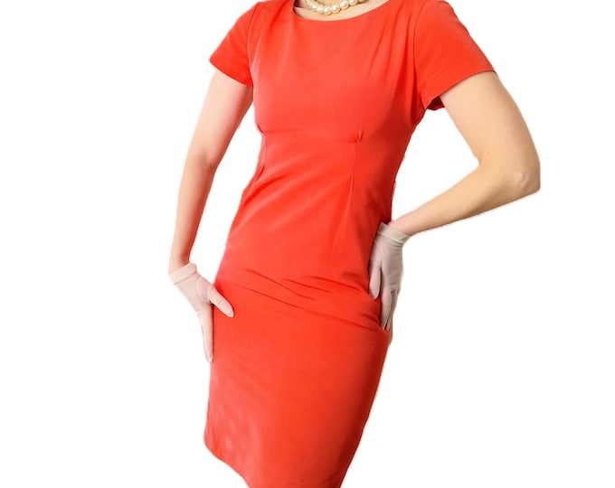 Ensemble Tailleur Vintage Alouette Paris Corail - Robe Fourreau & Boléro - Style Années 60 - Fabriqué en France - Cérémonie Mariage - S(36)