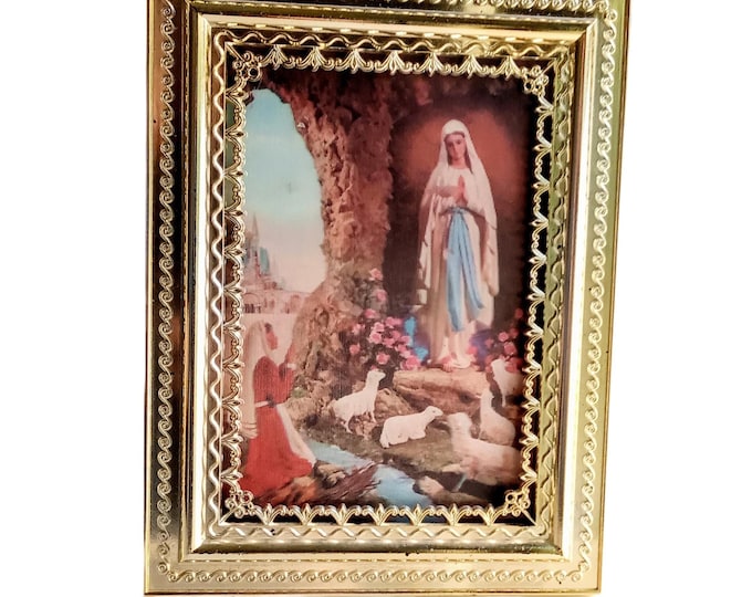 3D Holographic Religious Wall Art - Catholic Relief Frame - Vintage 80's - Made in Italy - Lourdes, Virgin Mary - Kitsch Decor