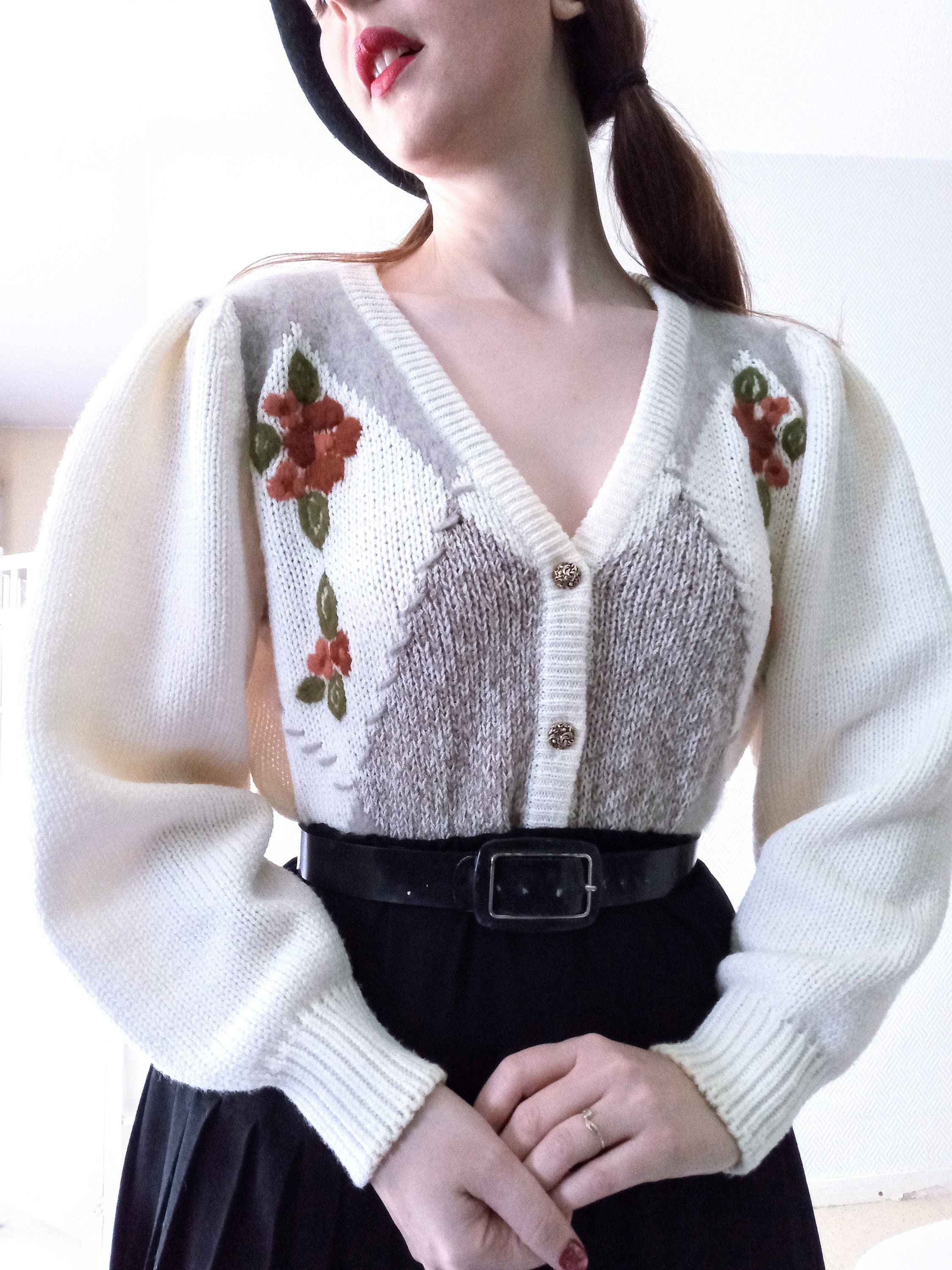 Vintage 1980's Austrian style vest embroidered puffed sleeves