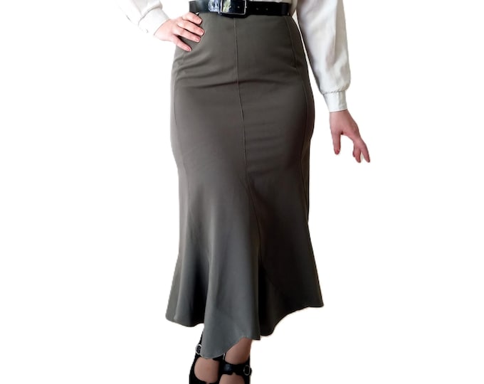 Retro Green Long Skirt – 1930s Flapper Inspired – 90s Vintage – Made in France - Size M