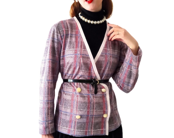 Plus Size Women's Blazer Shirt - Scottish Plaid Pattern - Vintage 80s - Retro Style Old Money Chic - 3×L/4×L (46/48)