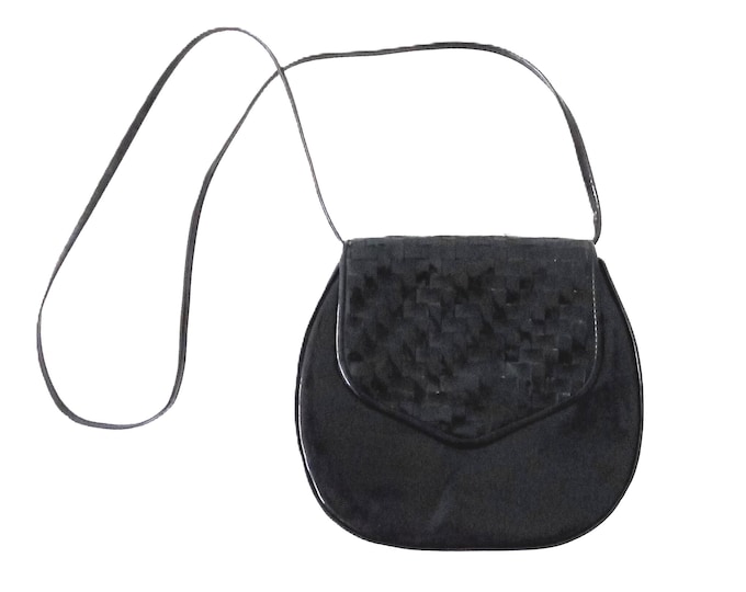 Sac Bandoulière Vintage en Cuir Verni et Tressé – Années 70 – Style Rétro Chic Femme
