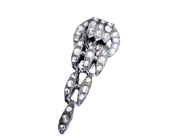 French Antique 1920s Dress Clips - Art Deco - Silver Metal & Rhinestones - Elegant Vintage Jewelry - Unique Nostalgic Gift