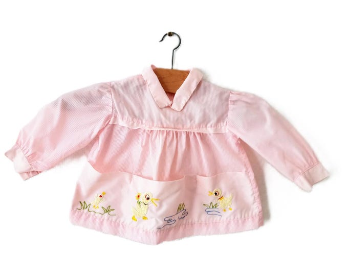 Vintage 70's Baby Embroidered Blouse - Pink and Duck Motif - 3 Months - Nostalgic Birth Gift