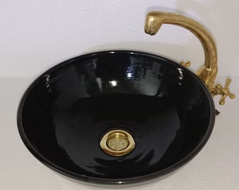 Handmade Black Ceramic Vessel Sink: Moroccan Basin