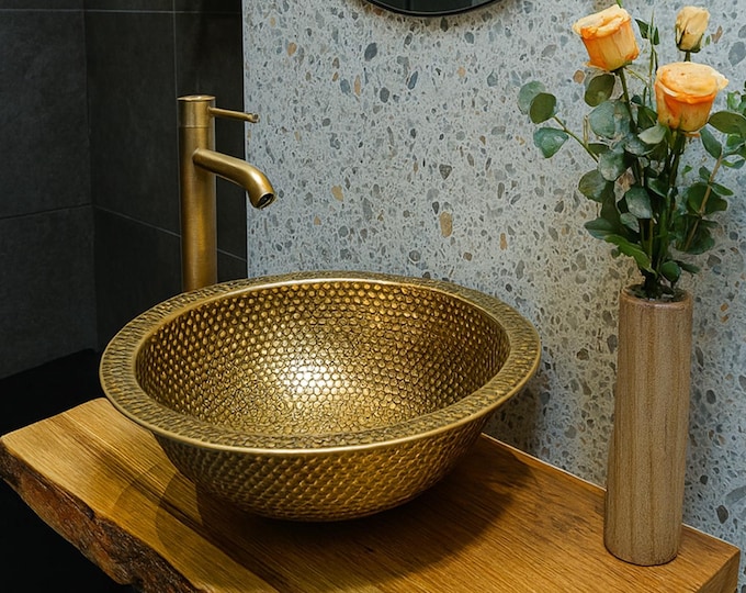Featured listing image: Hand Hammered Brass Bathroom Sink: Moroccan Vessel, Drop-In/Undermount