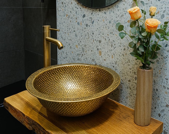 Featured listing image: Hand Hammered Brass Bathroom Sink: Moroccan Vessel, Drop-In/Undermount