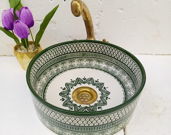 Lavabo de cerámica verde hecho a mano: tocador de baño marroquí (20-50 cm)