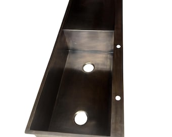 Large Handmade Moroccan Double Kitchen Sink | Farmhouse Brass Basin | 2 Faucet Luxury Artisan Sink