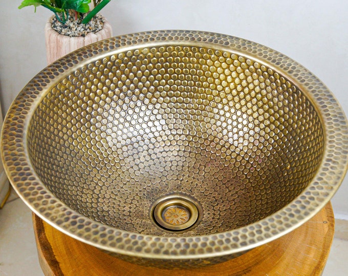 Featured listing image: Hand Hammered Brushed Brass Bathroom Sink - Custom Made Vessel, Drop In & Undermount Sink