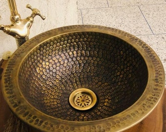 Brushed Brass Bathroom Sink – Handmade Copper & Brass Vessel | Custom Above-Counter Vanity Basin