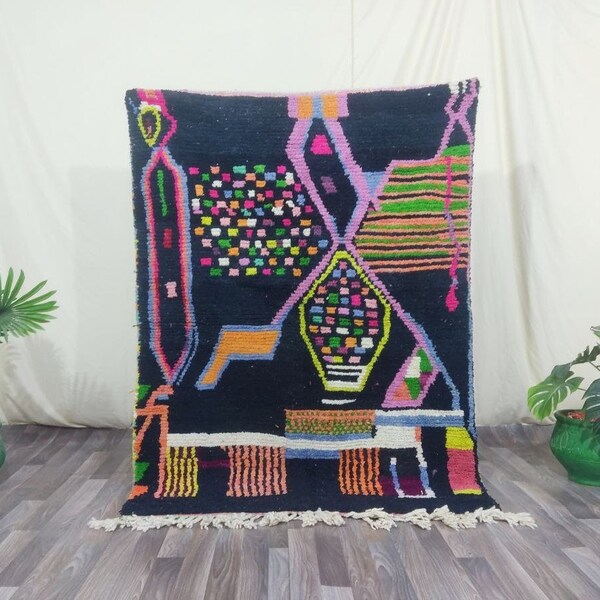 Custom Rugs Design - black and pink - Beni Ouarain - Moroccan Rug Gifts - Modern Rugs Colorful - Tapis Berbere