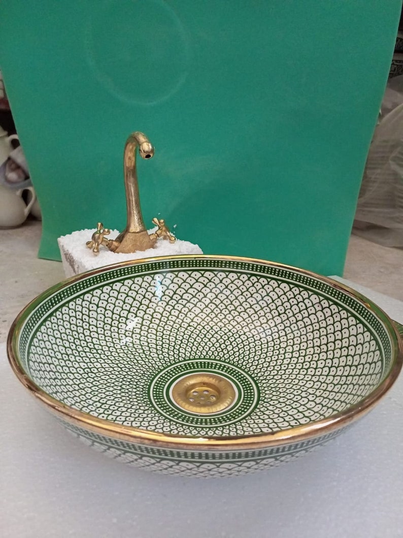 Bathroom Ceramic Sink Washbasin Hand Painted With Green and Etsy