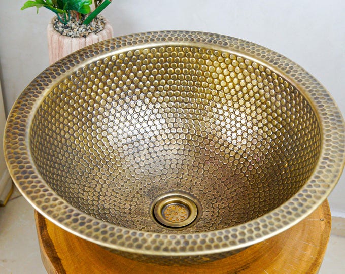 Featured listing image: Hand Hammered Brass Bathroom Sink: Moroccan Vessel, Drop-In/Undermount