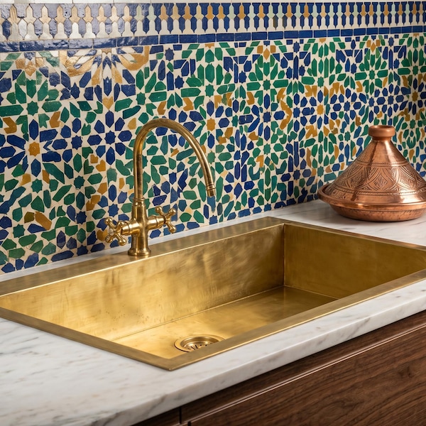 Luxury Handcrafted Brass Kitchen Sink with Integrated Drain Board – Fully Customizable Design