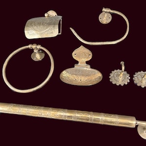 Set di accessori da bagno in ottone non laccato - Portasciugamani vintage, porta carta igienica, ganci da parete per un fascino rustico