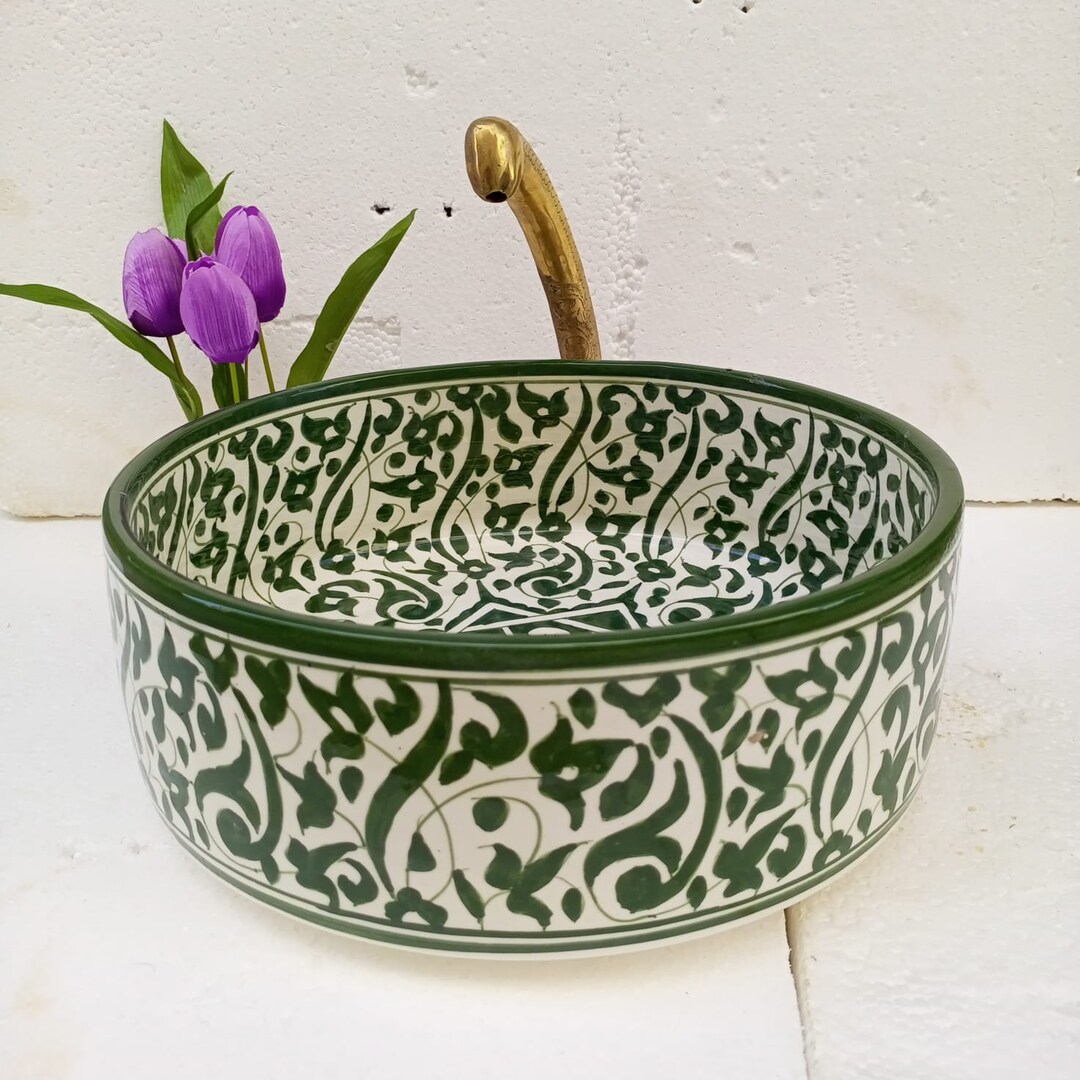 Bathroom Sink Green , Round Vessel , Custom Made up Counter Vanity