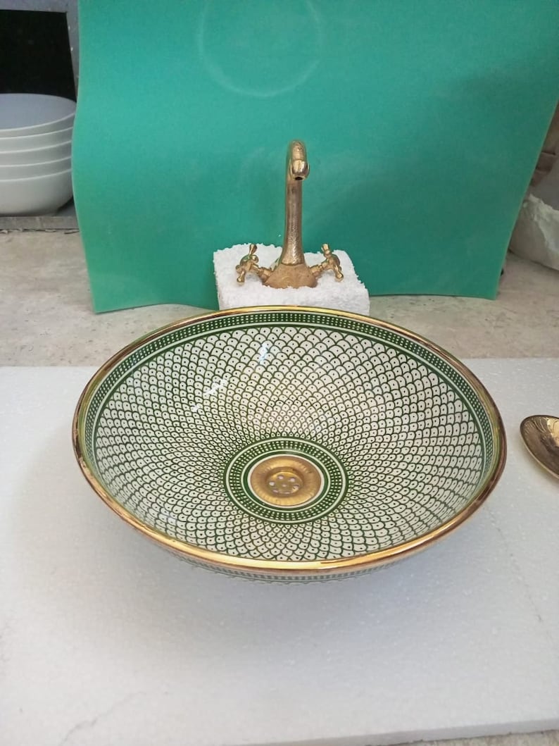 Bathroom Ceramic Sink Washbasin Hand Painted With Green and Etsy UK