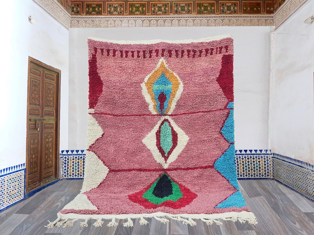 Colorful Rug , Beni Ourain ,custom Modern Red Rug, Living Room berber ...