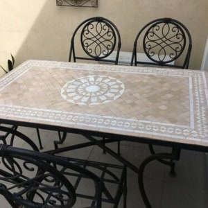 Mosaic Table , Rectangular Moroccan Craft Furniture - Zellije Table - Handmade For Indoor & Outdoor - Moroccan Mosaic Wrought Iron Bistro